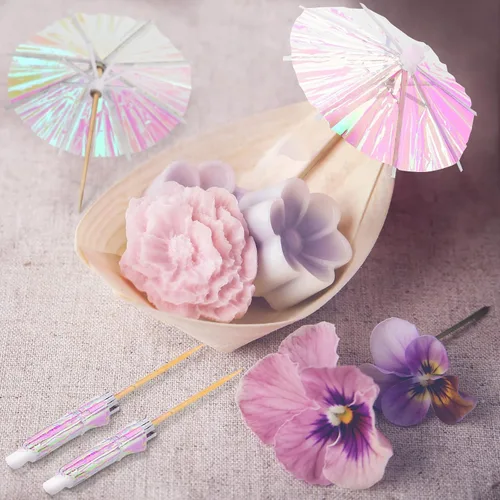 Vista 7 de 50 piezas de sombrillas para bebidas, selecciones de cóctel, sombrillas de cóctel con palillos de madera para verano, arcoíris, limón, cupcakes