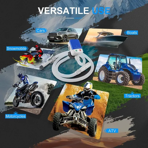 Vista 6 de 3.2GPM Bomba de transferencia de combustible portátil con sensor de parada automática, color azul with 4 Tank Adapter, 51" Hose, Battery-Powered