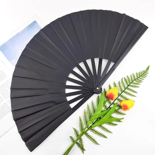 Vista 7 de Quacc Ventilador de mano plegable grande de 13 pulgadas, tela de nailon vintage, retro, gran abanico para baile de línea, festival chino de Kung Fu
