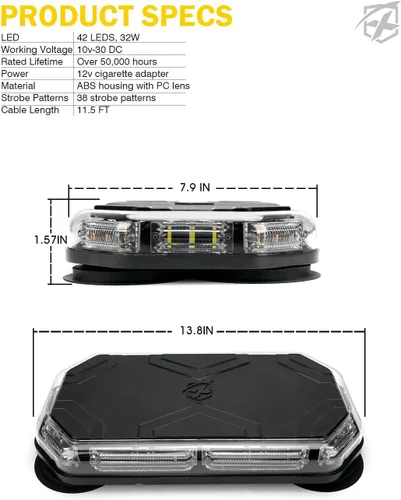 Vista 8 de Xprite Barra de Luz Estroboscópica de Emergencia Ámbar para Techo, Luces Intermitentes de Seguridad Beacon de Advertencia con Panel de Control Base