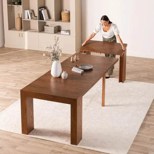 Vista 19 de Transformer Table - Mesa de comedor extensible de madera maciza, asientos 2-12, mesa de comedor expandible, muebles que ahorran espacio, muebles