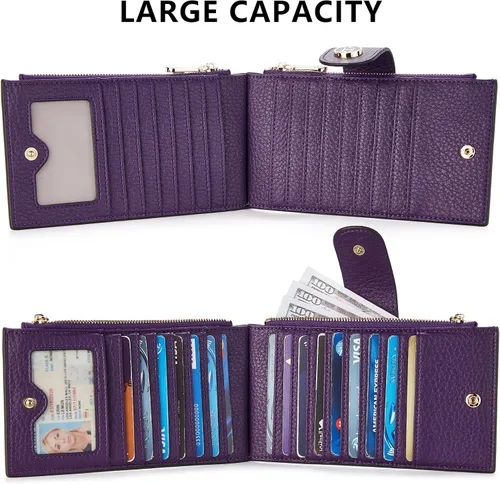 Vista 4 de BOSTANTEN Carteras de cuero para mujer, con bloqueo RFID, delgado, tarjetero con bolsillo con cremallera