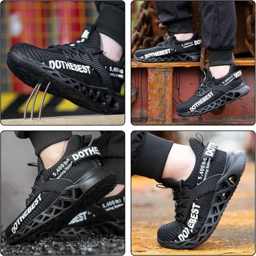 Vista 6 de Furuian - Tenis con punta de acero para hombres y mujeres, zapatos de seguridad ligeros, cómodos, a prueba de pinchazos, zapatos de trabajo