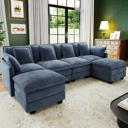 Vista 31 de Seccional Cloud Couch de 107", Sofá Seccional Modular en Forma de U, Sofá de Asiento Profundo de 4 Asientos con 6 Almohadas Extraíbles Lavables y 2