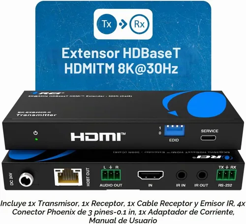 Vista 2 de OREI Extensor HDMI 8K@30Hz Balun HDBaseT 300ft - VRR, HDR, CEC, IR, RS-232