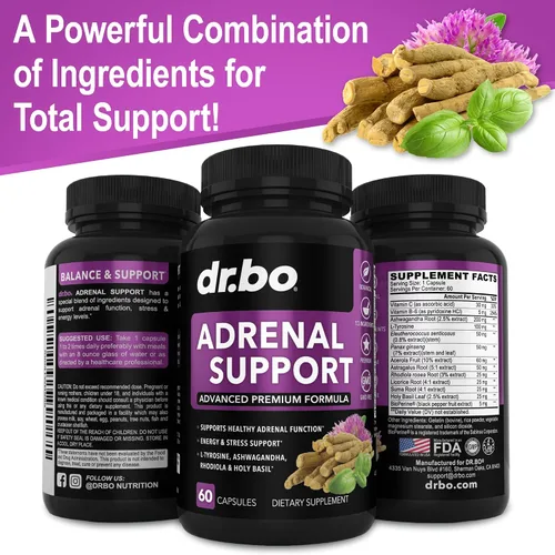 Vista 8 de DR. BO Suplementos de apoyo suprarrenal y limpieza de colon - Suplemento de fatiga suprarrenal con Ashwagandha y L Tirosina - Píldoras de limpieza