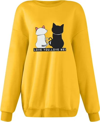 Vista 2 de Kansopa Sudaderas para mujer, lindas camisetas con estampado de gato, con estampado de letras, casual, manga larga