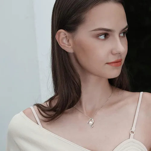 Vista 4 de FANCIME Collar de corazón de perlas de agua dulce genuinas con piedra natal de junio de 9 a 0.394 in de plata de ley con colgante de perla