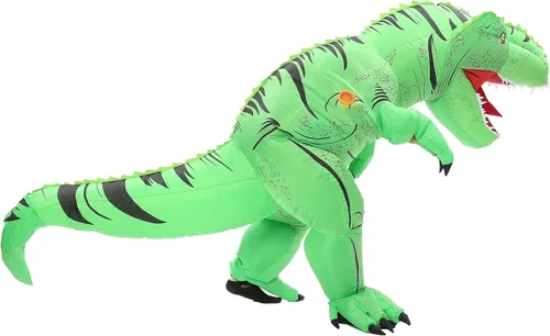 Vista 5 de FUNNY COSTUMES Disfraz de dinosaurio, inflable, traje de T Rex, tamaño adulto, Halloween, autobús escolar, fiesta de dinosaurio T Rex Verde
