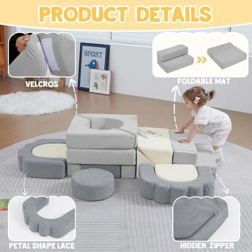 Vista 3 de 13 Piezas Bloques de Escalada de Espuma para Niños Pequeños de 1-3 Años Juego Suave de Escalada Floral para Niños para Interiores, Juguetes
