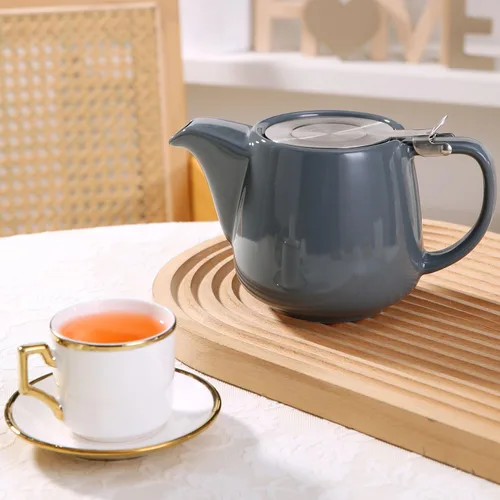 Vista 5 de Tetera de cerámica con infusor de acero inoxidable, resistente al calor, perfecta para hacer té, tetera gris 500ml/17oz