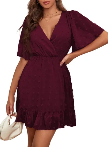 Vista 5 de Rooscier Minivestido envolvente con cuello en V y lunares suizos para mujer