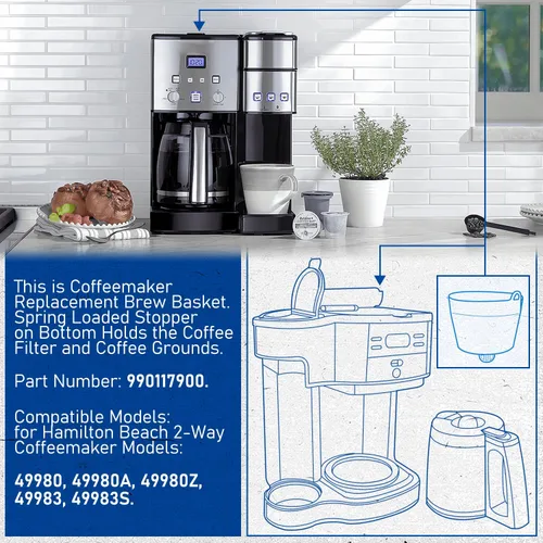 Vista 2 de Cesta de café de repuesto 990117900 para modelos Hamilton Beach 49980 49980A 49980Z 49983 49983S