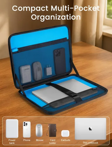 Vista 4 de DOMISO Funda para laptop de 13.3 pulgadas con asa, bolsa de computadora a prueba de golpes, impermeable, funda protectora de EVA para portátiles
