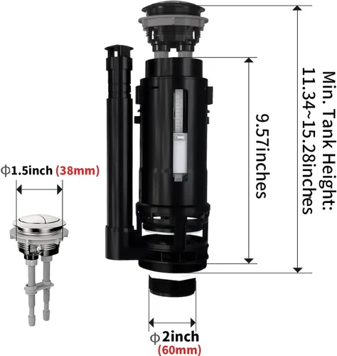 Vista 3 de R&T Kit de repuesto para lavabos de inodoro, válvula de llenado de inodoro y válvula de descarga doble de 2 pulgadas