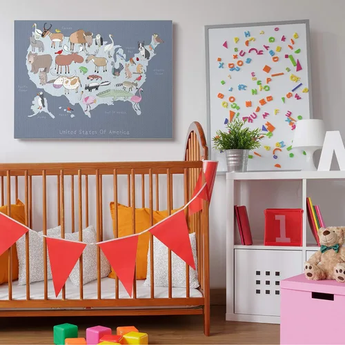 Vista 2 de Stupell Industries Mapa de Estados Unidos con ilustraciones de animales juguetones, diseñado por Carla Daly, lienzo decorativo para pared, 36 x 48