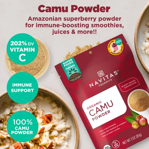 Vista 2 de Navitas Organics Camu Powder - Para batidos, jugos, inyecciones de bienestar y más - Vitamina C, antioxidantes - Apoyo inmunológico - USDA orgánico