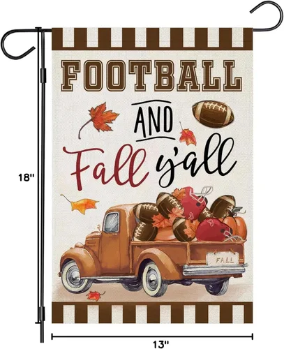 Vista 9 de Banderas de jardín de otoño de Acción de Gracias de bienvenida para decoraciones exteriores, camión de fútbol y otoño con hojas de arce, bandera