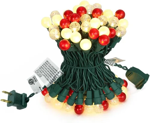 Vista 9 de GlowVibe - Luces de Navidad rojas, blancas y verdes para interiores de 19 pies con 70 luces LED, bombillas de cristal perlado G15 para árbol