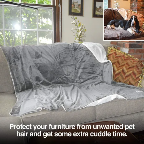 Vista 2 de Manta PetFusion para mascotas de calidad. Reversible, de color gris, de microfelpa. 100% de poliéster suave., Gris (slate gray) Ultra suave