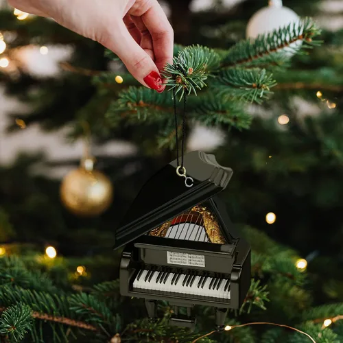 Vista 6 de Adorno para Navidad de instrumento musical Instrumento de madera pintado a mano con teclado y tapa de cierre, regalo de Navidad para pianista