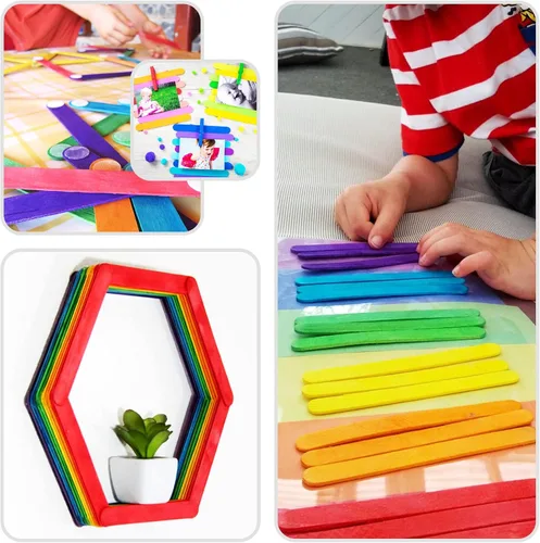 Vista 4 de WISYOK 60 piezas de palos de madera para manualidades de 6 pulgadas de color jumbo, palos de piruleta de madera arcoíris, palos de piruleta anchos