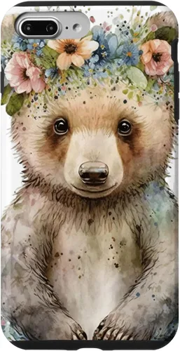 Vista 12 de iPhone 16 Brown Bear Boho Woodland Animal Floral Case