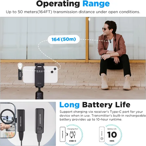 Vista 3 de Micrófono inalámbrico Lavalier Lpael de 2.4 GHz para iPhone iPad Compact Tiny Clip On Mic para Vlog Live Streaming Video Recording Entrevista