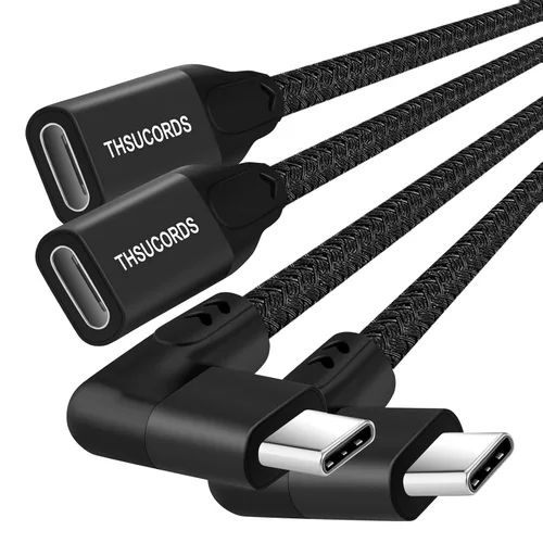 Vista 7 de Thsucords Cable de extensión USB C de 100 W, 0.3 pies, 10 Gbps 90 grados en ángulo recto USB C 3.2 macho a hembra, extensor de video 4K, cable
