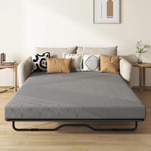 Vista 12 de Colchón para sofá cama de 4 pulgadas, repuesto de espuma viscoelástica de gel con funda de patrón geométrico transpirable lavable, soporte