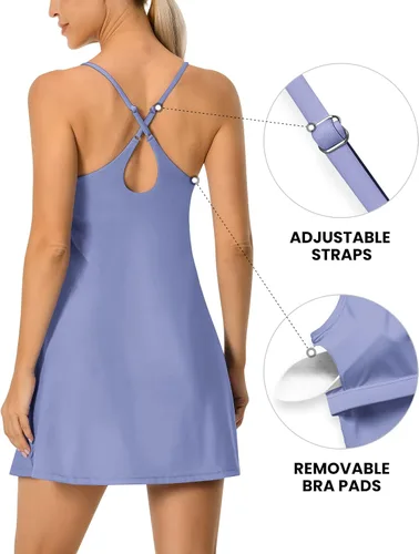 Vista 2 de AVGO Vestido atlético para mujer, vestido de tenis con pantalones cortos integrados y brasier con tirantes ajustables, vestidos de entrenamiento