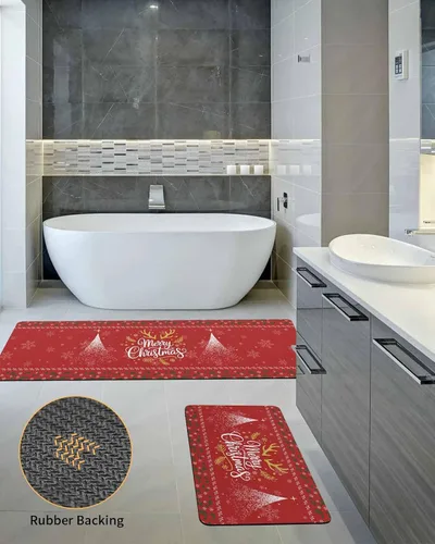 Vista 5 de Tapete de baño rojo de Navidad para bañera, antideslizante, secado rápido y absorbente, tierra de diatomeas, fregadero de cocina, lavable, tapete