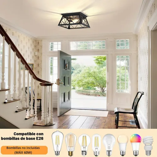 Vista 6 de FadimiKoo Lámpara de techo empotrada negra de 2 luces, lámpara de techo industrial para cocina de granja, lámpara de techo de jaula cuadrada