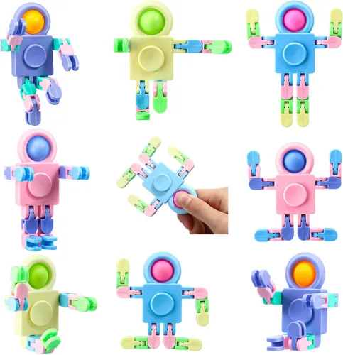 Vista 7 de Hanaive 8 piezas robot Fidget Spinners transformable con cadena de giroscopio para dedos, deformable, para aliviar el estrés, juguetes sensoriales