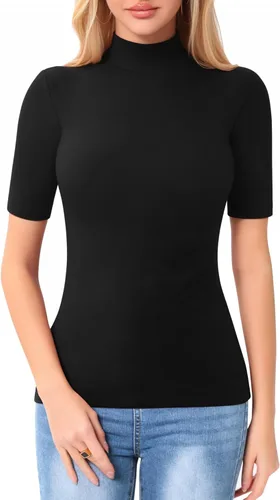 Vista 2 de MANGOPOP Camiseta de manga 34 con cuello alto falso para mujer