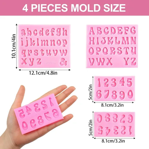 Vista 2 de 4 moldes de silicona para letras para chocolate, mini moldes de 26 letras y números 0-9, moldes comestibles para fondant del alfabeto sin BPA