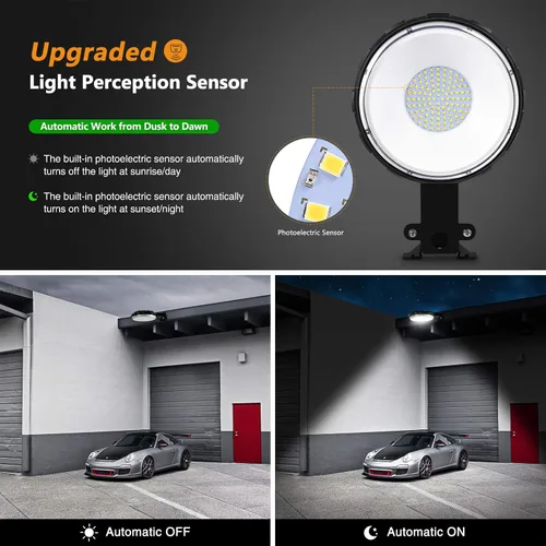 Vista 6 de Viugreum Paquete de 2 luces LED de granero de 100 W, 12000 lm, iluminación exterior del anochecer al amanecer, luz de jardín IP65 impermeable 5000 K