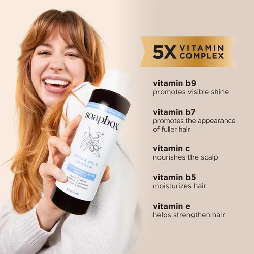 Vista 4 de Juego de Champú y Acondicionador de Argán Soapbox, Voluminizador, Vegano, Protege el Color, Libre de Sulfatos Agresivos y Siliconas, 1 Litro Cada
