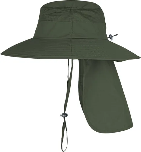 Vista 2 de Sombreros de sol para hombres y mujeres con solapa para el cuello Verde militar