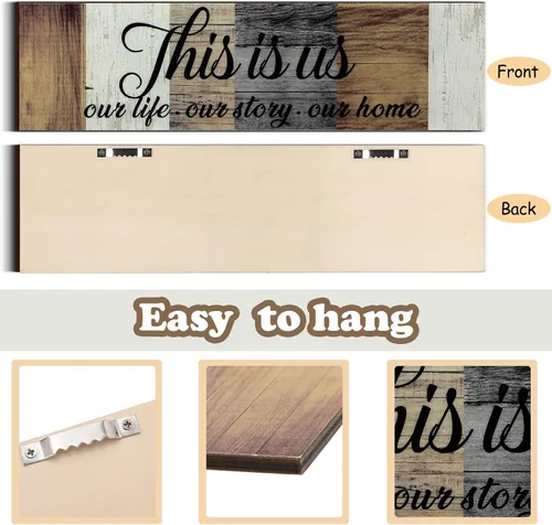 Vista 4 de Jetec Letrero de madera familiar de 3 piezas con texto en inglés "This Is Us", decoración rústica de madera para el hogar, decoración de pared Marrón