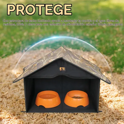 Vista 2 de Casa para Gatos al Aire Libre, Refugio Impermeable para Mascotas/Comedor, para Gatos Salvajes/Comunitarios (Camo1)
