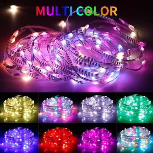 Vista 3 de Honche Guirnalda de luces inteligentes RGB de 100 luces LED USB de 32.8 ft/33 pies, impermeable, con control de aplicación, decoración de árbol