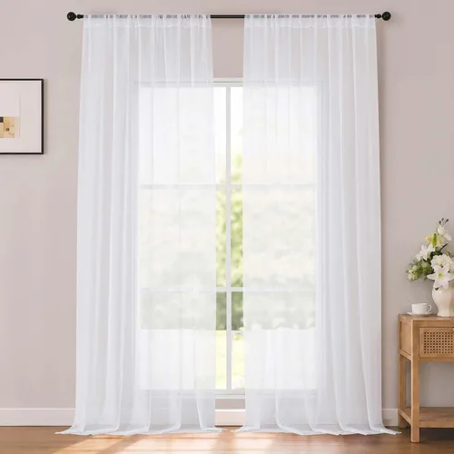 Vista 17 de OWENIE White Sheer Curtains 96 Inches Long 2 Panels for Living Room 52 Wide