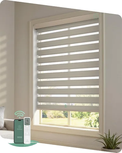 Vista 16 de Yoolax Persianas motorizadas de cebra con control remoto, persianas Gris suave