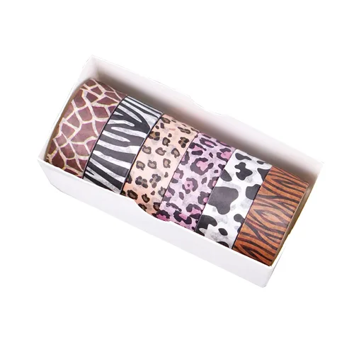 Vista 6 de MOZXIRZ 6 rollos de cinta washi con estampado de leopardo, vacas y guepardos, cebra, cinta adhesiva, calcomanías adhesivas para manualidades