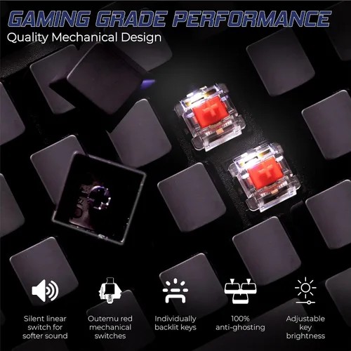 Vista 5 de Teclado mecánico en blanco o visible Teclado para juegos de PC con cable de Keymaster Teclas brillantes con iluminación de teclas personalizada