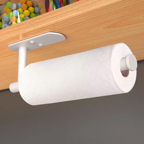 Vista 2 de VAEHOLD Soporte Adhesivo para Toallas de Papel Montaje Debajo del Gabinete en la Pared para Toallas de Papel de Cocina, Soporte para Rollo