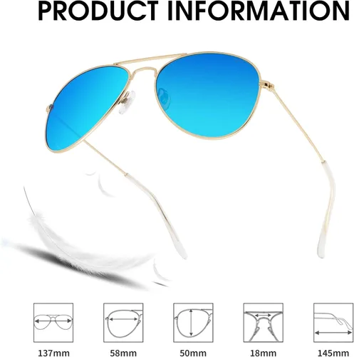 Vista 5 de JOOX - Gafas de sol clásicas de aviador para mujeres y hombres, lentes UV400, marco de acero inoxidable, livianas.