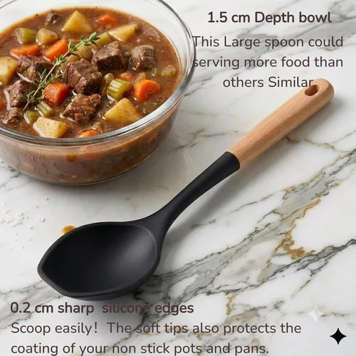 Vista 3 de LorisArm Cucharas de cocina grandes. Cuchara de servir de silicona resistente al calor de 12.5 pulgadas, utensilios de cocina antiadherentes