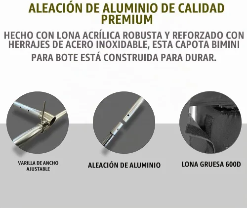 Vista 3 de FASWORX Soportes universales para barcos Bimini en torre de wakeboard, lona superior 600D Bimini, marco y abrazaderas, toldo universal
